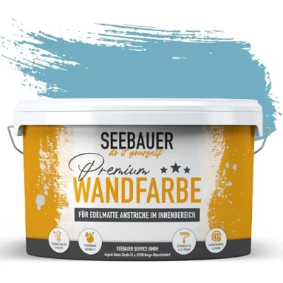 Abbildung von SEEBAUER diy Wandfarbe Blau 2,5L für Innen (No. 813 Blue Ridge) Edelmatte blaue Innenfarbe Blautöne sehr hohe Deckkraft Matt, Abwaschbar und Tropffrei