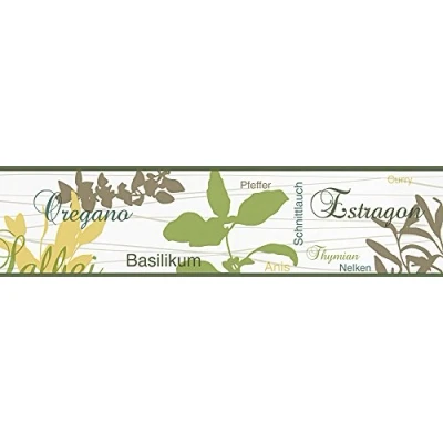 Abbildung von A.S. Création Bordüre &quot;Only Borders 11&quot;, mit Schrift botanisch floral, selbstklebend, Küche, Papier, Wand, Decke, Schräge