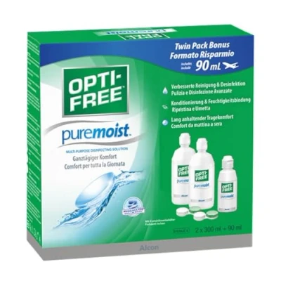 Abbildung von Opti Free PureMoist Kontaktlinsen Pflegemittel Vorrats und Reisepackung 2 x 300 ml + 90