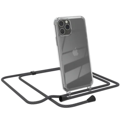 Abbildung von EAZY CASE Handytasche zum Umhängen kompatibel mit iPhone 11 Pro, Handyhülle Band, Transparent Kameraschutz und Bildschirmschutz, Handy Lanyard in Schwarz/Anthrazit Clips Schwarz