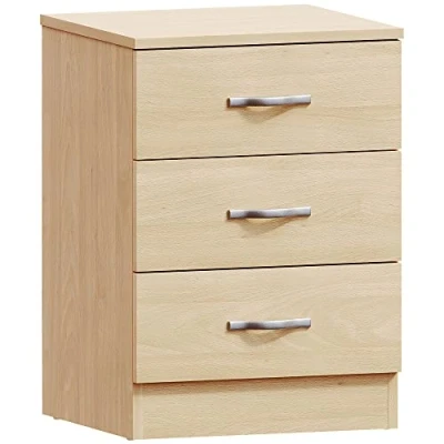 Abbildung von Vida Designs Kiefer Nachttisch Kommode, 3 Schubladen mit Metall Griffe &amp; Läufer, Einzigartige Anti Bowing Schublade Unterstützung, Riano Schlafzimmer Möbel