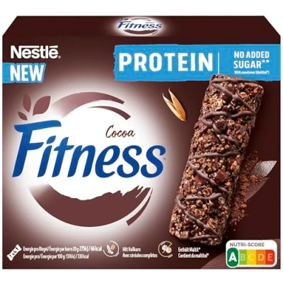 Abbildung von Nestlé FITNESS Protein Cocoa NO ADDED SUGAR Proteinriegel, Frühstücksriegel mit Protein, ohne Zuckerzusatz, 1er Pack (à 4 x 20g)