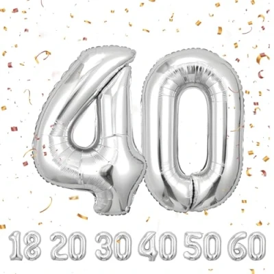 Abbildung von ballonluftballon 40 jahre Sliber ballons 40&quot; 101cm Geburtstagsdeko Folienballon Zahl Deko zum Geburtstag fliegt mit Helium für Männer Frauen Geburtstagsparty Jubiläum…