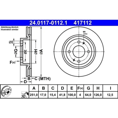 Abbildung von ATE Bremsscheibe MITSUBISHI: Mirage / Space Star Schrägheck 251,0mm 17,0mm 4 100,0mm Belüftet 24.0117 0112.1 Bremsscheiben, Scheibenbremsen