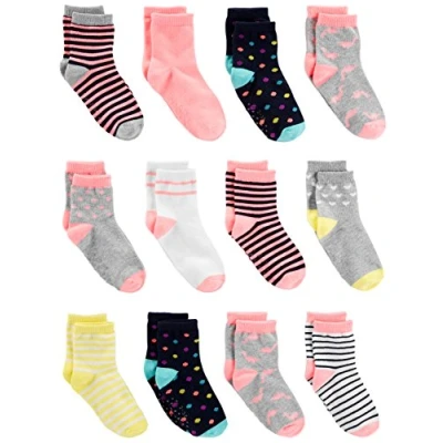 Abbildung von Simple Joys by Carter&#039;s Unisex 12 Pack Crew Infant and Toddler Socks, Mehrfarbig/Punkte/Streifen, 4 5 Jahre (12er Pack)