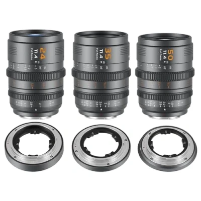 Abbildung von SIRUI VP 1 Vision Prime T1.4 Vollformat Cine Objektivset, 24 mm, 35 50 mm Kinoobjektiv mit manuellem Fokus und vorinstalliertem E Mount, austauschbare RF/Z/L Mounts (Metallgrau)