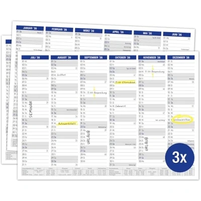 Abbildung von TOBJA Partnerkalender A4 Tafelkalender Blau 2025 3er Set, Wandkalender, Jahresplaner, Urlaubsplaner A4, Kalender