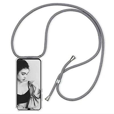 Abbildung von Handykette kompatibel mit Samsung Galaxy A40 Handyhülle Transparent Silikon Schutzhülle Necklace Hülle Band Handy Kette Case Schnur zum Umhängen,Silber