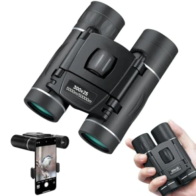 Abbildung von 300 x 25 Fernglas für Erwachsene und Kinder, leistungsstarkes Mini Taschenfernglas mit Handy Adapter, wasserdicht, kompaktes Vogelbeobachtung, Jagd, Konzert, Theater, Oper, Reisen,