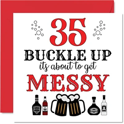 Abbildung von Lustige Geburtstagskarte zum 35. Geburtstag für Männer und Frauen Buckle Up Happy Birthday Karte Vater, Mutter, Sohn, Tochter, Bruder, Schwester, Onkel, Tante, Cousin, 145 mm x Grußkarten, Witz