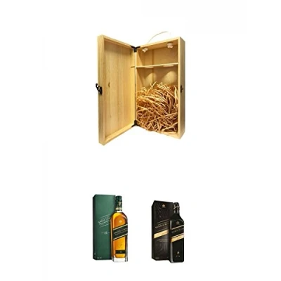 Abbildung von 1a Whisky Holzbox für 2 Flaschen mit Hakenverschluss + Johnnie Walker 15 Jahre Green Label Blended Malt 0,7 Liter Double Black