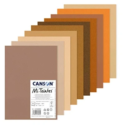 Abbildung von Canson Mi Teintes, Farbiges Zeichenpapier, Zweiseitg: Bienenwaben Struktur und feine Körnung, 160gsm, 98lb, Bogen, A4 21x29,7cm, Packung, 10 Brauntöne, Bögen C31032S053