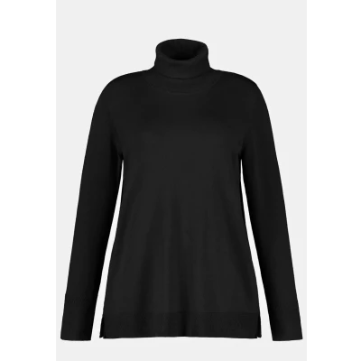 Abbildung von Ulla Popken Breite RIPPBÜNDCHEN, Langarm Rollkragen Strickpullover, Damen, Größe: 42/44, Schwarz