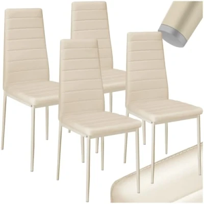 Abbildung von tectake® 4er Set eleganter ergonomischer Stuhl mit hoher Rückenlehne, Esszimmerstühle, Küchenstühle, Stühle für Esstisch, Esszimmer, Dining Table oder Vorzimmer Möbel gepolstert beige