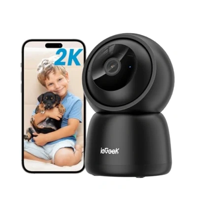 Abbildung von ieGeek Überwachungskamera Innen, 2K Kamera Überwachung 360 WLAN Indoor, Zwei Wege Audio, 15M Nachtsicht, PIR Bewegungserkennung, Auto Tracking, Alexa