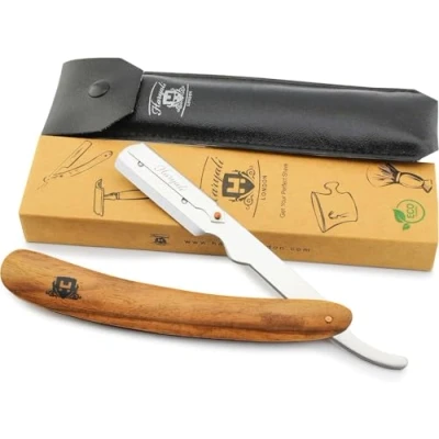 Abbildung von Haryali London Rasiermesser Herren Set Barber Rasier Messer Mit Wechselklinge Unser Bart Ledertasche Straight Razor Wood Handle