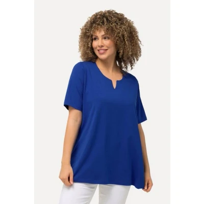 Abbildung von Ulla Popken Damen, A Linie, Tunika Ausschnitt, Halbarm T Shirt, Kobaltblau, 50 52