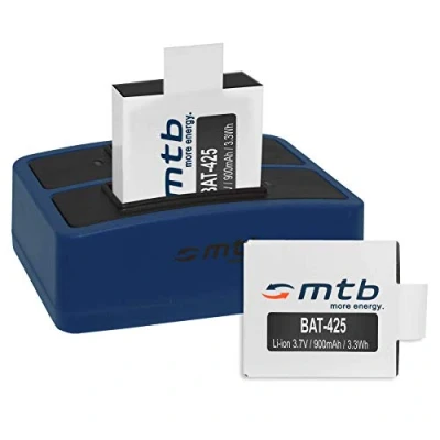 Abbildung von 2 Akkus + Dual Ladegerät (USB) für Rollei Actioncam 425, 426 (4K 2160p) inkl. Micro USB Kabel