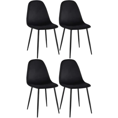 Abbildung von CLP 4er Set Esszimmerstühle Napier I Stoff Kunstleder Samt Metallgestell, Farbe:schwarz, Material:Samt