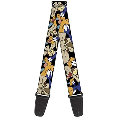 Abbildung von Buckle Down Gitarrengurt Road Runner Wile E Coyote Expressions Stacked Black 5 Zoll breit (GS WLTRR005)