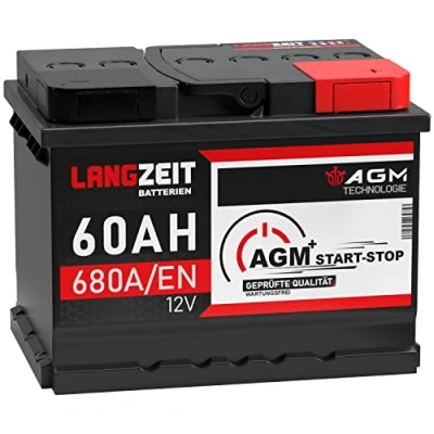 Abbildung von LANGZEIT AGM Batterie 60Ah 12V 680A/EN Start Stop Autobatterie VRLA