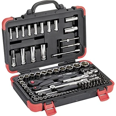 Abbildung von ViGOR 94 teiliger Steckschlüssel Satz V1706N, 1/4&quot;, 1/2&quot; Vierkant, 5/16&quot; Sechskant, Außen T Profil, vielseitig für Handbetätigung