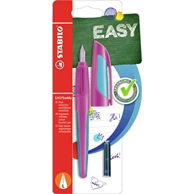 Abbildung von Schulfüller mit Linkshänder Feder L STABILO EASYbuddy FRESH in pink/hellblau blau (löschbar) inkl. Patrone