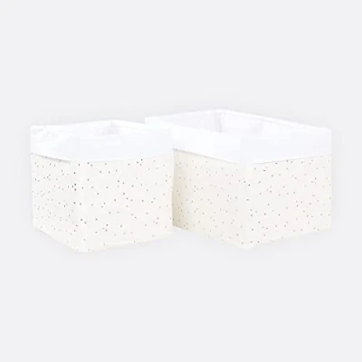 Abbildung von KraftKids Stoff Körbchen in Musselin goldene Punkte auf Weiß, Aufbewahrungskorb für Kinderzimmer, Aufbewahrungsbox fürs Bad, Größe 20 x cm