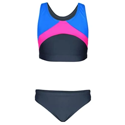 Abbildung von Aquarti Mädchen Sport Bikini Racerback Bustier &amp; Bikinislip, Farbe: Graphit/Blau/Rosa, Größe: 164