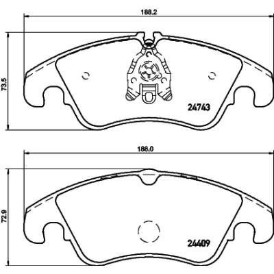Abbildung von HELLA 8DB 355 013 751 Bremsbelagsatz inkl. Verschleißwarnkontakt mit Bremssattelschrauben Zubehör AUDI: A4 B8 Avant, A5 Coupe, A6 C7 Avant
