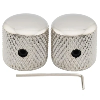 Abbildung von Musiclily Pro 1/4 Zoll Stahl Gitarren Knöpfe Dome Knobs mit Schraubbar Universeller Fitting für Strat Tele E Gitarre oder Precision Bass, Nickel (2 Stück)
