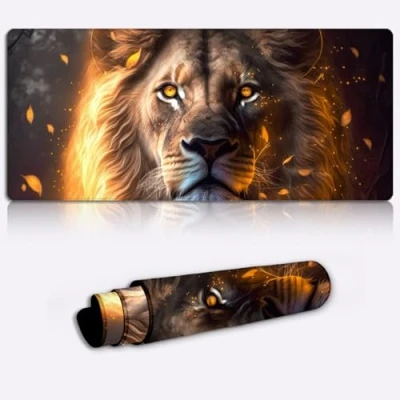 Abbildung von SIBREA Gaming Mauspad mit leuchtendem Löwe, XXL, übergroßes Lange rutschfeste Gummiunterseite, 39,9 x 89,9 cm