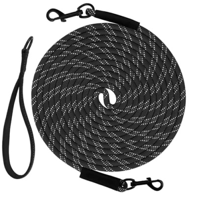 Abbildung von Taglory Schleppleine 20m für Hunde Reflektierendes Seil Doppelter Haken 8mm Schwarz