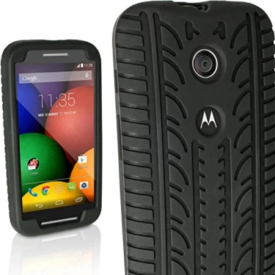 Abbildung von iGadgitz U3153 Reifenprofil Silikon Etui Tasche Kompatibel mit Motorola Moto E XT1021 Hülle Case Schwarz