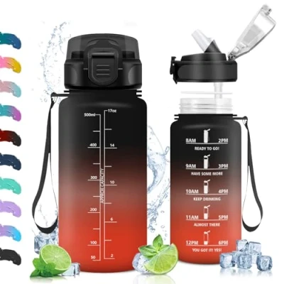 Abbildung von Vikaster Trinkflasche Sport, mit Strohhalm 500ml, Wasserflasche Leak Proof, BPA Free, Sportflasche für Schule, Camping, Yoga, Gym, Outdoors
