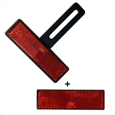 Abbildung von evermotor Universal Motorrad E4 Reflektor hinten schmal rot mit Kurze T Halter Kennzeichen Rückstrahler Katzenauge Roller Quad E geprüft