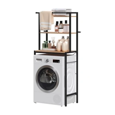 Abbildung von EUGAD Waschmaschinenregal, WC Regal über Waschmaschine Toilette, Waschmaschinenschrank Überbauschrank, Toilettenschrank, 3 Ablagen, Handtuchhalter, Metall Holzwerkstoff, 67x162x40 cm