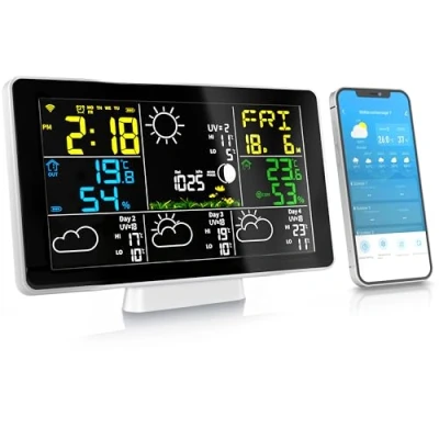 Abbildung von Brandson Wetterstation Wlan mit Außensensor WiFi Funk Innen und Außentemperatur Luftdruck/Barometer Luftfeuchtigkeit 4 Tage Prognose App Modell 2025