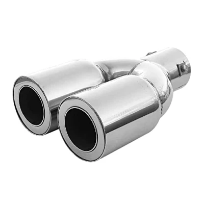 Abbildung von Doppel Auspuffblende Endrohr Auspuff Universell Schalldampf Doppelendrohr Sport Sportauspuff Blende Edelstahl Rund bis 55mm Chrom AutoHobby