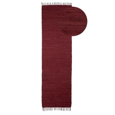 Abbildung von carpetfine Flickenteppich Kelim Chindi Uni Läufer Violett 60x180 cm, handgewebt Fleckerlteppich aus Baumwolle für Wohnzimmermit Fransen