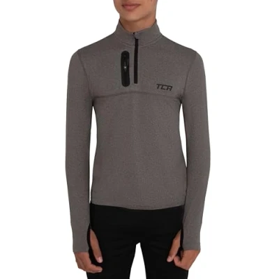 Abbildung von TCA Funktionsshirt Jungen Langarm Fusion Pro Quickdry Langarmshirt atmungsaktiv Wandershirt Laufshirt mit Reißverschluss Outdoor Longsleeve Sport Pullover Grau/Grau, 12 14 Jahre