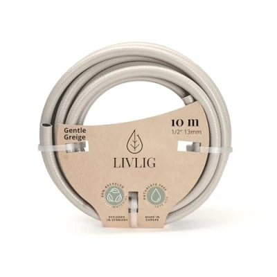 Abbildung von LIVLIG Gartenschlauch 10m, 1/2 Zoll Made in Germany, Wasserschlauch 10m aus recyceltem PVC, formstabil, Farbe: Greige