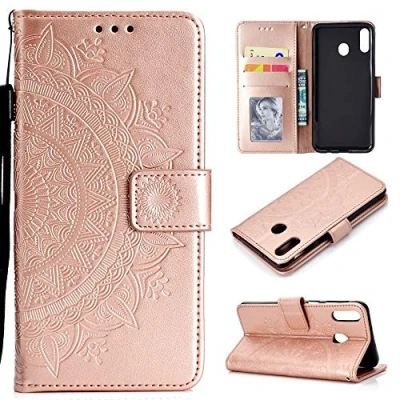 Abbildung von CoverKingz Handyhülle kompatibel mit Huawei Y6p Handytasche Kartenfach Klapphülle Case Handy Hülle klappbar Motiv Mandala Rosegold