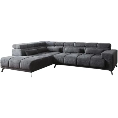 Abbildung von DELIFE Ecksofa Catan, Mikrofaser Anthrazit 295x230 Ottomane links Relaxfunktion
