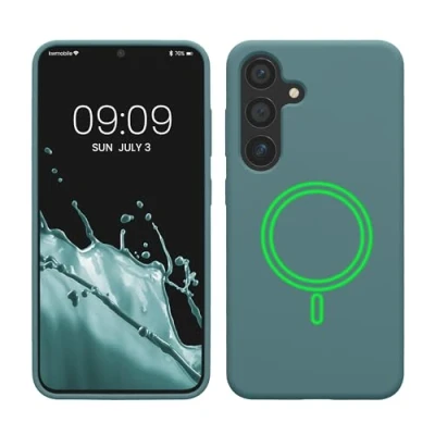 Abbildung von kwmobile Hülle kompatibel mit Samsung Galaxy S25 magnetisches Silikon Case MagSafe Cover gummiert Arctic Night