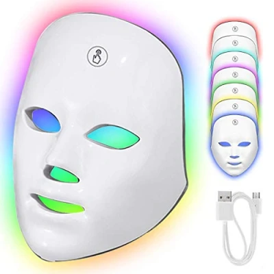 Abbildung von LED Gesichtsmaske mit Touch Button, 7 Farben Lichttherapie Maske für Gesicht Anti falten Akne Entfernung Hautverjüngung Poren schrumpfen Ölige Haut Aging Therapie Beauty