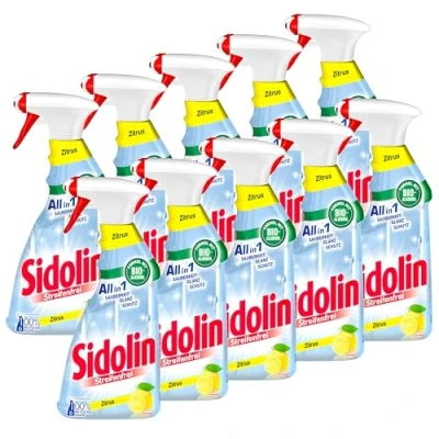 Abbildung von Sidolin Zitrus, Glasreiniger mit Abperl Effekt (10 x 500 ml Sprühflasche)