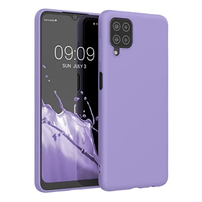 Abbildung von kwmobile Hülle kompatibel mit Samsung Galaxy A12 weiches TPU Silikon Case Cover geeignet für kabelloses Laden Veilchen Lila