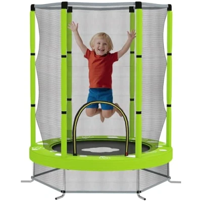 Abbildung von AIYAPLAY Kinder Trampolin Ø140 cm, Indoor mit Sicherheitsnetz Randabdeckung Gummiseil, Kindertrampolin Tür Reißverschluss, Wolken Muster, für 3 6 Jahre Grün