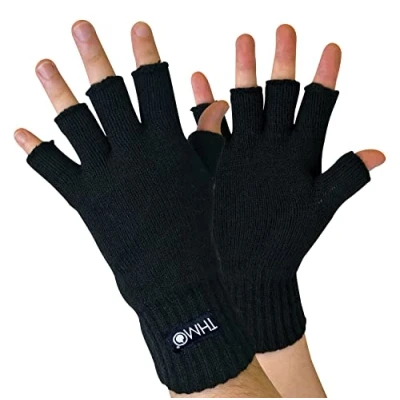 Abbildung von THMO Herren Winter Strick Fingerlose Handschuhe mit 3M 40g Thinsulate Insulation Gefüttert (L/XL, Black)